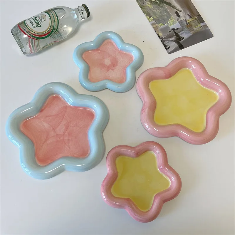 New Creative Design Star Ceramic Plates High End Dessert Cake Plates Decorative Jewelry Tray Cute Home Tableware Ornamental Dish
