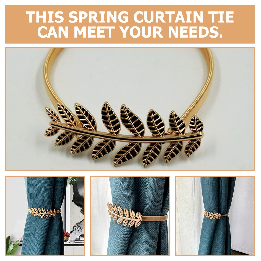 

2Pcs Leaf Curtain Tie Spring Design Alloy Tiebacks No Drill Punch-Free Curtain Fixing Tieback for Living Room Bedroom Office