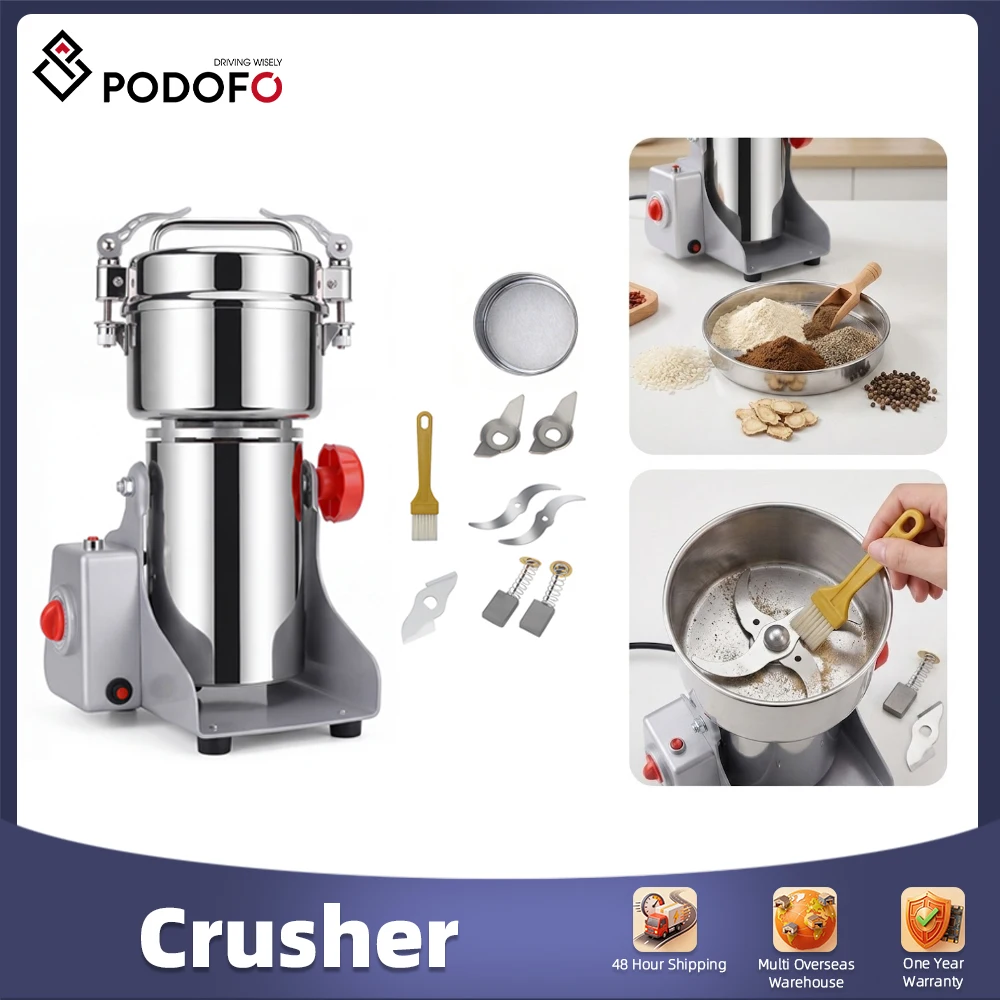 Molino Eléctrico Podofo 3000W para Hierbas, Café, Trigo y Alimentos Secos, Máquina para Moler Granos, Especias, Cereales, Café y Maíz