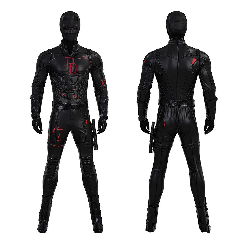 

Daredevil Cosplay Costume Matt Murdock Black Leather Armor Suit Jumpsuit Gloves Headmask Fullset Outfits for Halloween Party