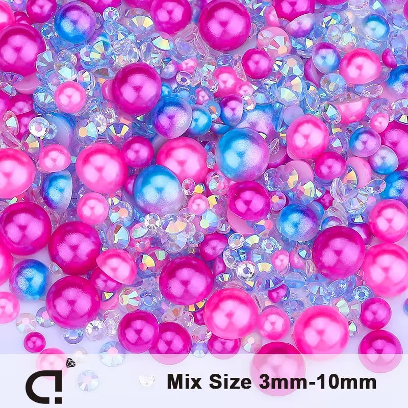 DUCrystal 3-10mm Mix Color Mix Size Flatback Resin Pearls Rhinestone for Garment Bag Shoes Home Deco Half Round DIY Crafts