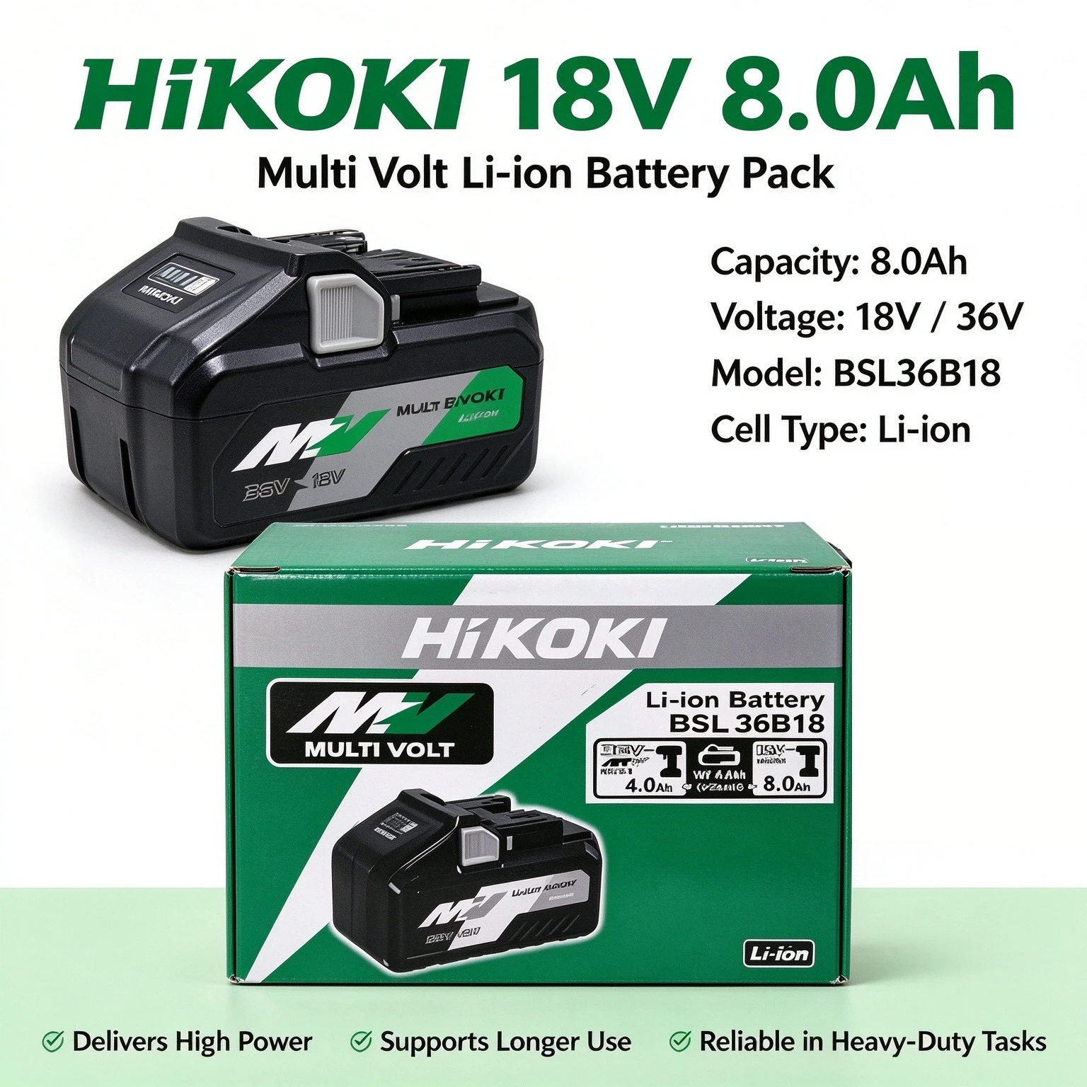 HiKOKI 5.0/8.0Ah 18V DS18DG Lithium Battery Power Tool for HiKOKI 18V Cordless Drill System Low Self-Discharge High Performance