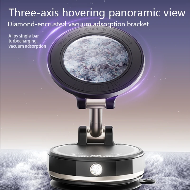 

Магнитный держатель телефона с вакуумной присоской 720 ° Вращающаяся автоматическая присоска с сверкающими бриллиантами для IPhone 2025