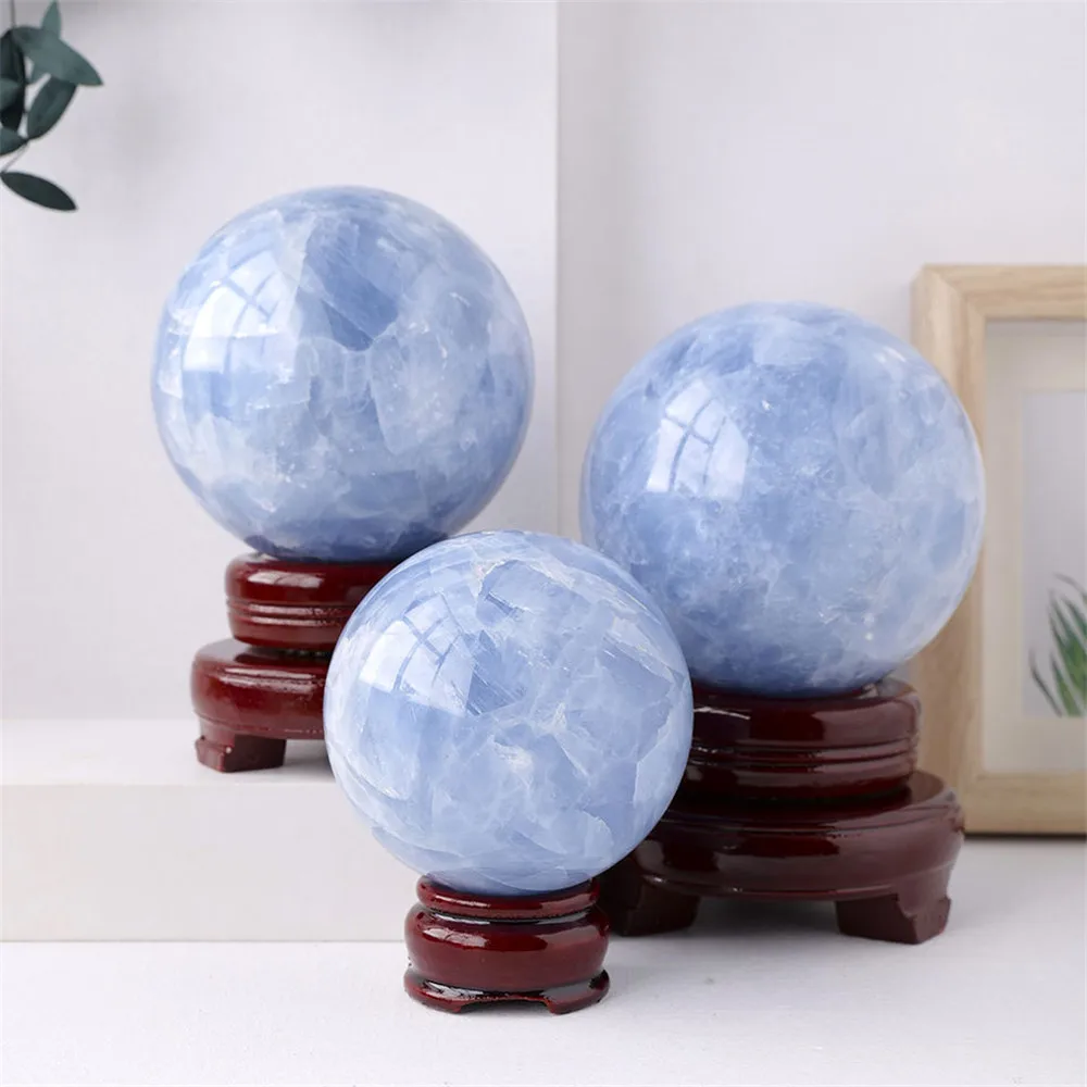 Natural Blue Crystal Energy Stone Celestite Quartz Sphere for Healing Decoration Ball Gifts 1pc