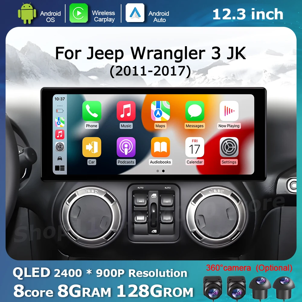 

QLED Android OS Car Touch Display Screen for Jeep Wrangler 3 JK 2011-2017 Multimedia Radio Player DSP Stereo GPS Navi Carplay BT
