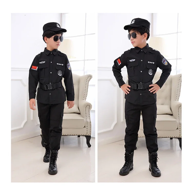 Kinderen Politieagent Kostuums Kinderen Halloween Feest Carnaval Politie Uniform 110-160Cm Jongens Leger Politieagenten Cosplay Kleding Sets