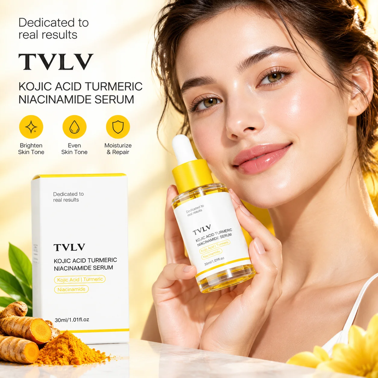 TVLV Kojic Acid Turmeric Niacinamide Serum Brighten Even Skin Tone Moisturizing Repair Anti-Dullness Facial Serum 30ml