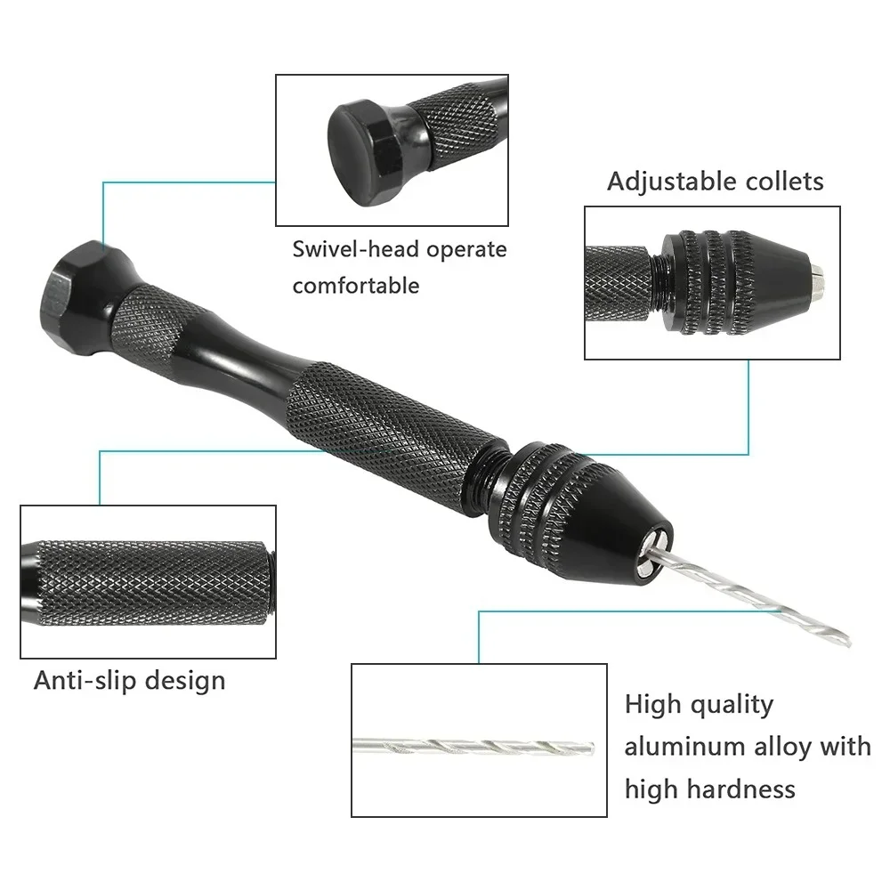 11 Piece Aluminum Mini Hand Drill Set with Keyless Chuck for Woodworking and Metal Drilling DIY Craft Tool Kit High Precision