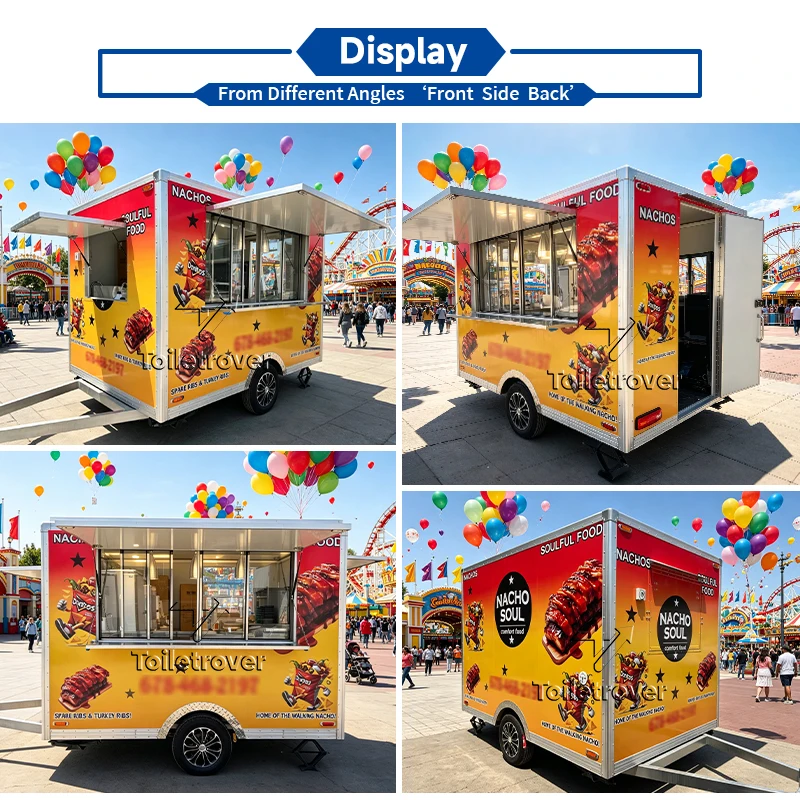 Mini Stainless Steel Food Truck Pizza Burger BBQ Mobile Food Cart American 3 Sink Commercial Food Trailer with DOT CE Certified