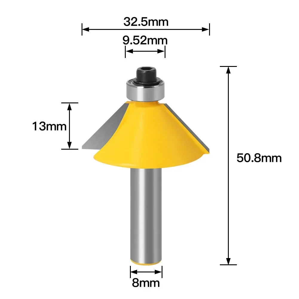 1PC 8MM Shank Milling Cutter Wood Carving Edge Chamfering Router Bit With Bearing Trimming 45 Degree Woodworking Milling Cutter