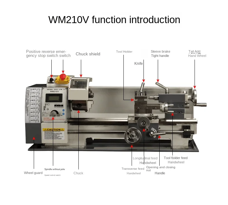 

Небольшой бытовой бесщеточный токарный станок WM210V, многофункциональный мини-станок для обработки металла