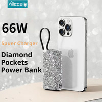 66W Mini Power Bank Portable External Battery Pack Built in Cable Diamond Pockets Power bank Spare Battery for iPhone16 Samsung