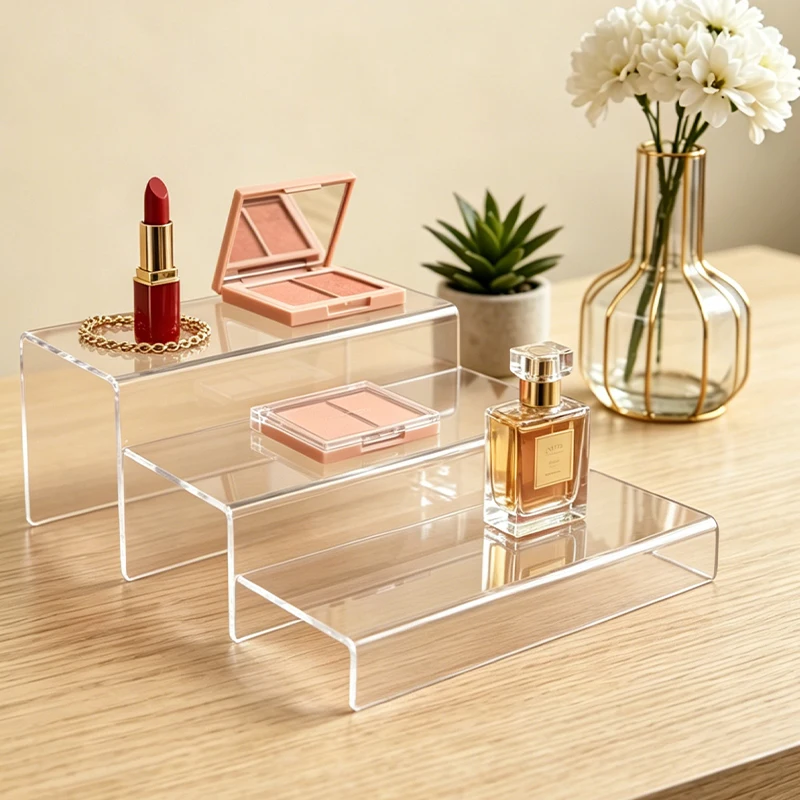 Transparenter Acryl-Displayständer, U-förmiges mehrstufiges Regal, Aufbewahrungsregal für Parfüm, Schmuck, Figuren, Tischleiter-Displayständer, Ausstellungsständer für kleine Gegenstände.