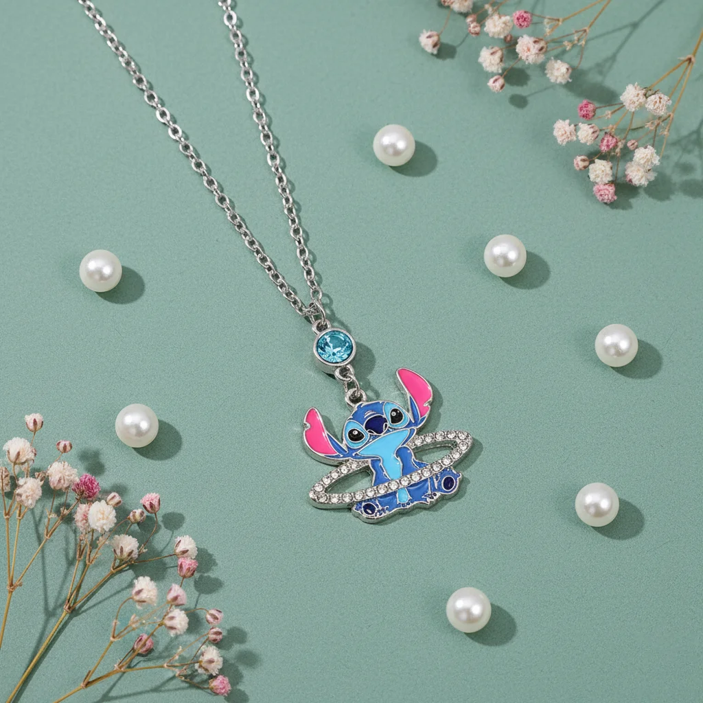 لطيف غرزة الملاك قلادة مع زحل حجر الراين الكرتون المينا قلادة للجنسين الأزياء والمجوهرات هدية #2