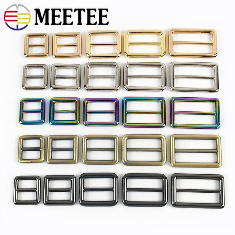 Meetee 5Pcs 16-50mm Tri-Glide Slider Adjust Metal Buckles Bag Strap Sliders Hook Webbing Adjustment Belt DIY Craft Accessories