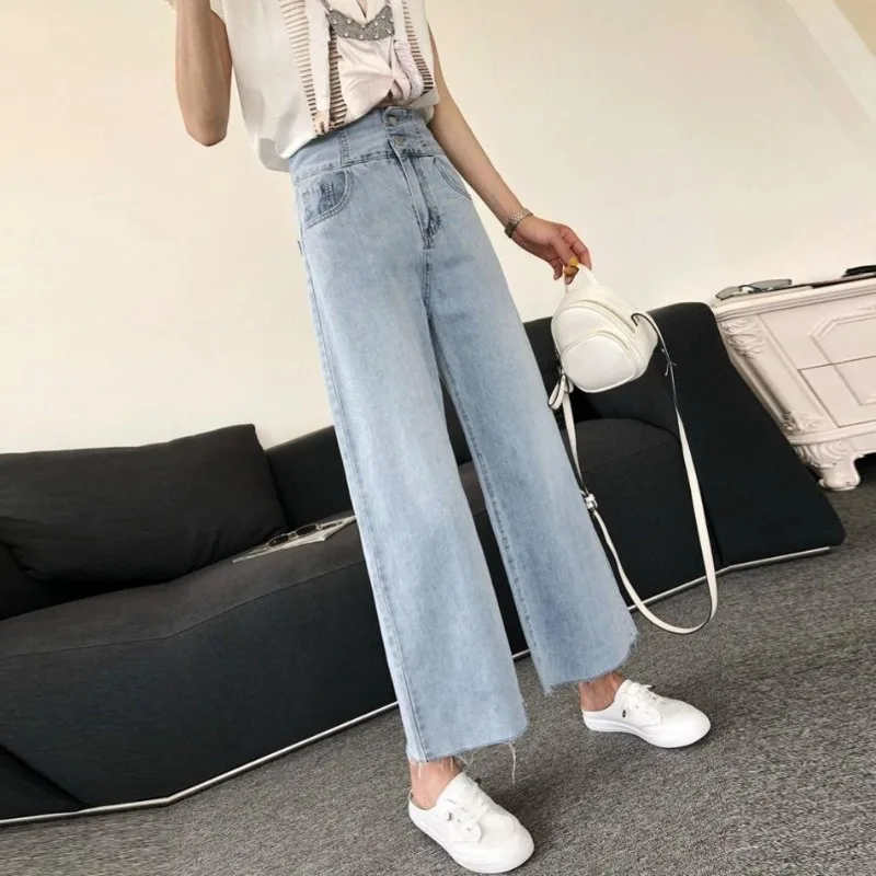 

Hollow Out Jeans Women High Waist Wide Leg Pants Spring Summer Thin Casual Loose Straight Ankle Length For Pear Body