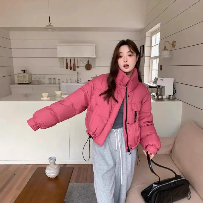 

Парка для девочек, куртка на хлопковой подкладке, утепленная корейская версия, зимняя женская короткая минималистичная куртка-пуховик с воротником-стойкой, теплое пальто