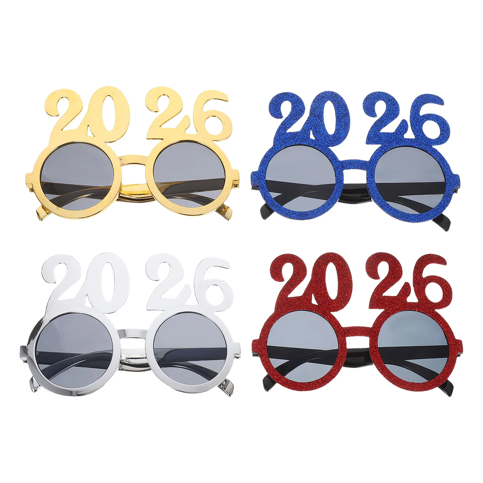 

4 Pcs 2026 Glasses Graduation Photo Props Carnival Party Happy New Year Eve Decorative Mirror