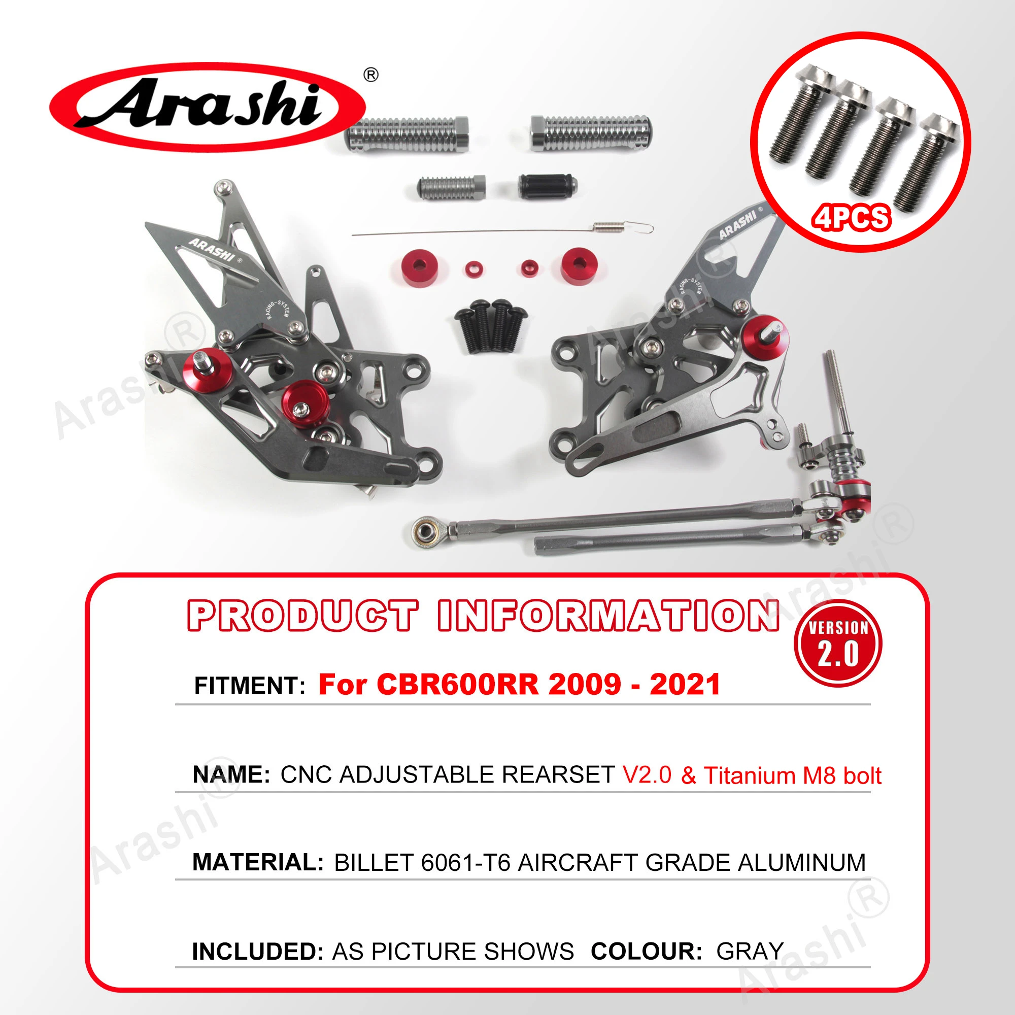 Arashi CNC verstellbare Fußstützen für Honda CBR600RR 2003–2025, Fußrasten, Fahrer-Fußrastenanlage, CBR 600, CBR600 RR 2008 2009 2010 2011