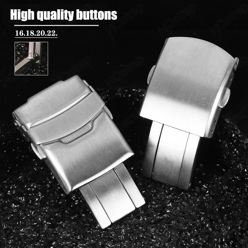 18mm 20mm 22mm Edelstahl Schnalle Hohe Qualität Doppel Drücken Klapp Schildkröte Zurück Schnalle Silber Knopf strap Verschluss Zubehör