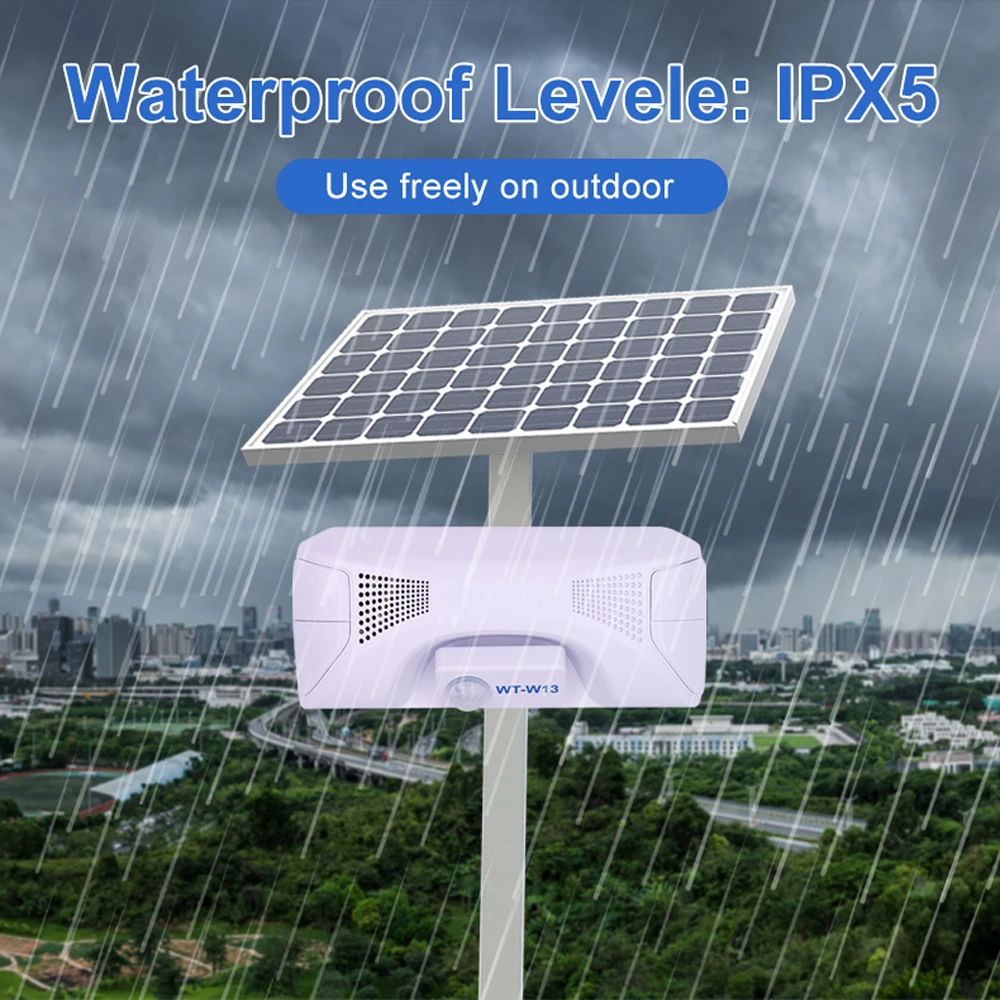 Security Alarm Outdoor Waterproof Solar Motion Detector Sensing Triggered Broadcast AlarmIPX5 Sound Alarm Motion Sensor Security