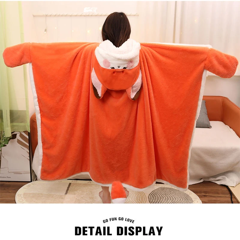 

Fox Lovely Plush Soft Cloak Fox Cape Cartoon Winter Cloak Coral Fleece Air Blankets Birthday Valentine Gifts Nap blanket