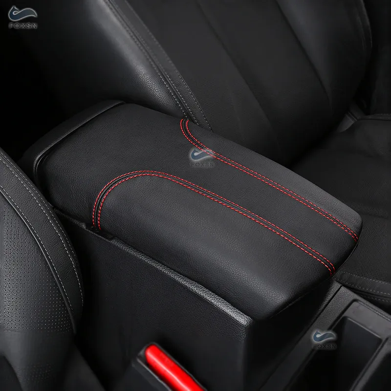 Black-red Line Car Accessories Microfiber Leather Center Console Lid Armrest Box Cover Trim For Nissan X-Trail Rogue 2014 - 2020