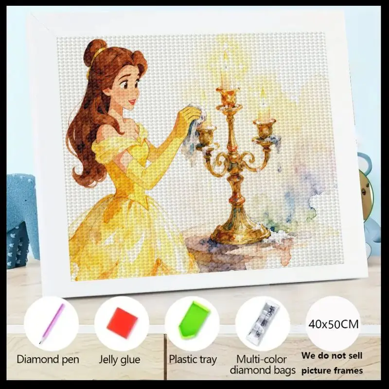 

1 шт. 5D DIY Stitch Diamond Painting Kit, полная дрель, круглая кристаллическая алмазная живопись с изображением принцессы Диснея Белль из красоты и