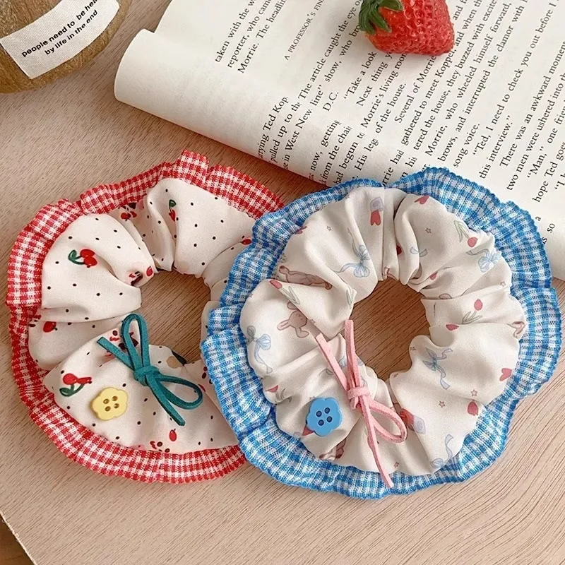 Cute Cherry Bear Fabric Lace Edge Hairband Female Bow Large Intestine Hairband High Elasticity Female Hairstring Hair Accessory - Image 6