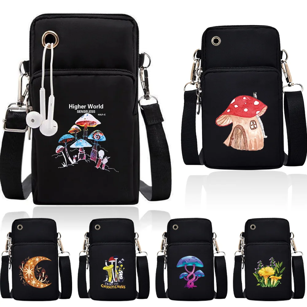 

Женский кошелек на плечо, компактный держатель для карт, с принтом в виде грибов, маленькие карманы для денег для девушек, запястье