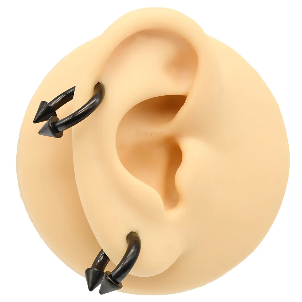 1 قطعة مقياس كبير أسود الفولاذ المقاوم للصدأ حدوة الحصان الدائري مع سبايك التعميم الحديد ثقب الأنف خواتم مخروط ثقب الحاجز خواتم