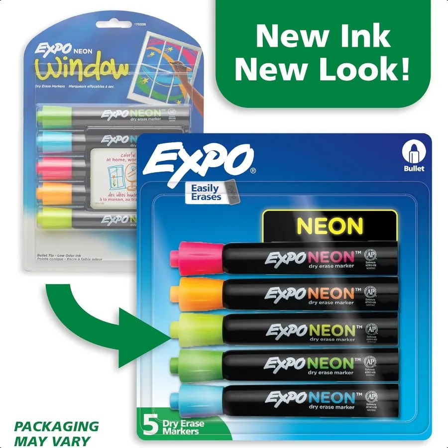 Neon-Trockenlöschmarker, verschiedene Farben, Rundspitze, 5 Stück