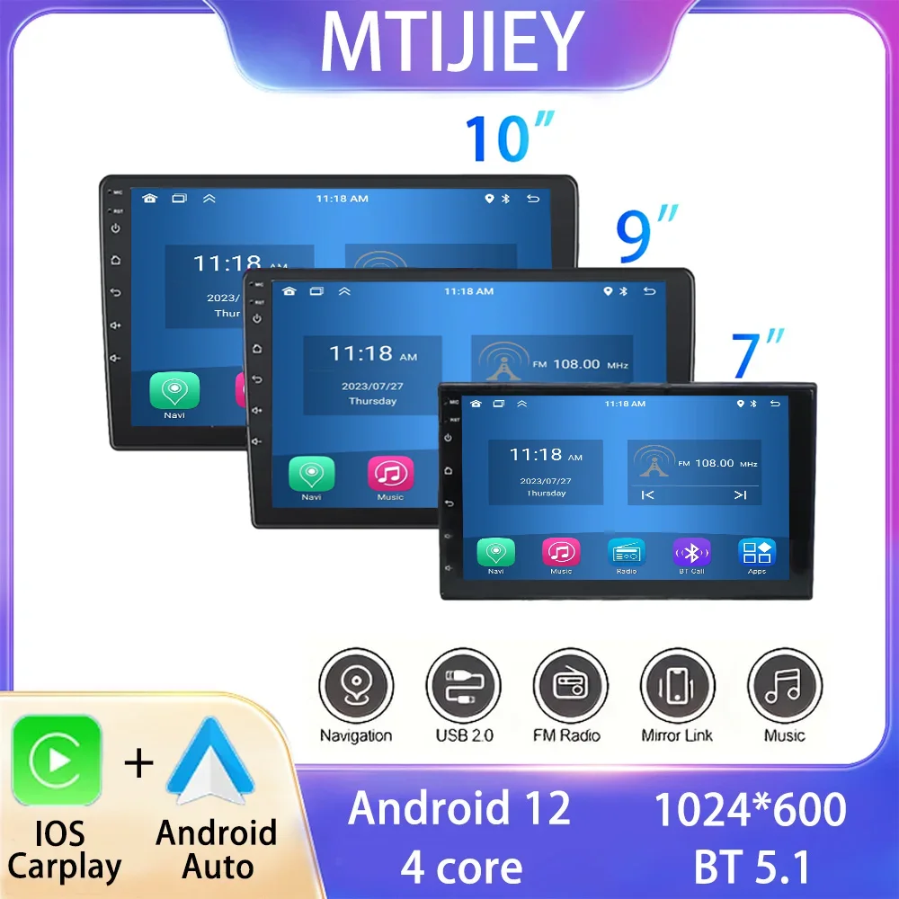 

7"/9"/10" Android 12 Car Radio Androidauto Carplay 2 Din GPS Car Audio Automotive Multimedia Player car intelligent systems