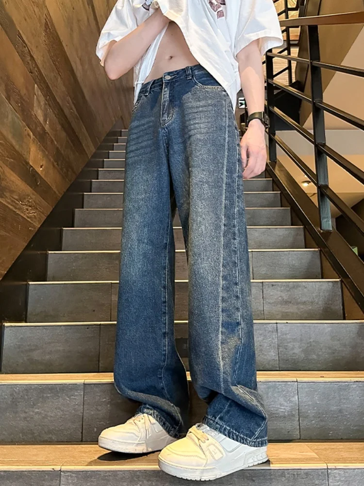 

Washed Jeans Men's Thin Straight Leg Wide Leg Long Pants Autumn New American High Street Loose Fit Casual Straight Leg Jeans