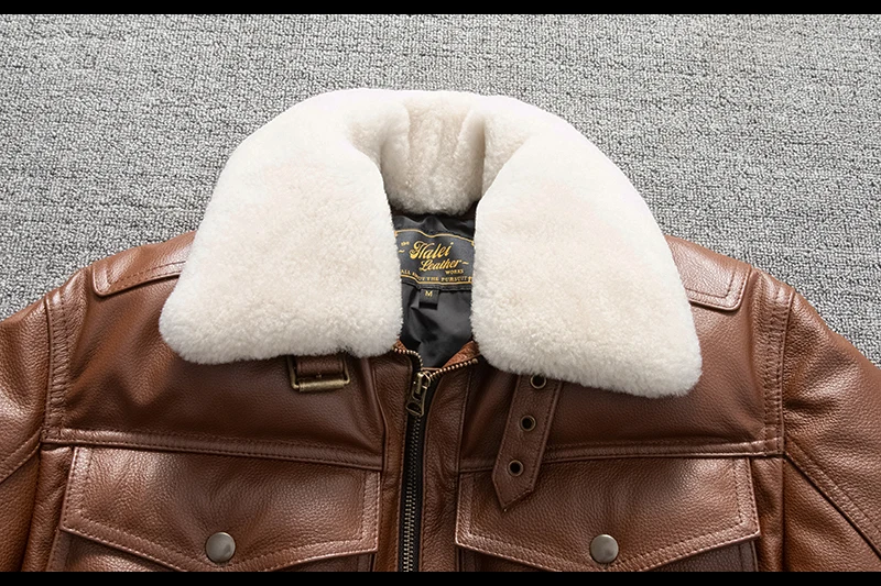 سترة جلدية كبيرة الحجم للرجال مقاومة للرياح دافئة بسيطة من الطبقة الأولى من جلد البقر معطف قصير كبير الحجم ملابس خارجية للرجال #6