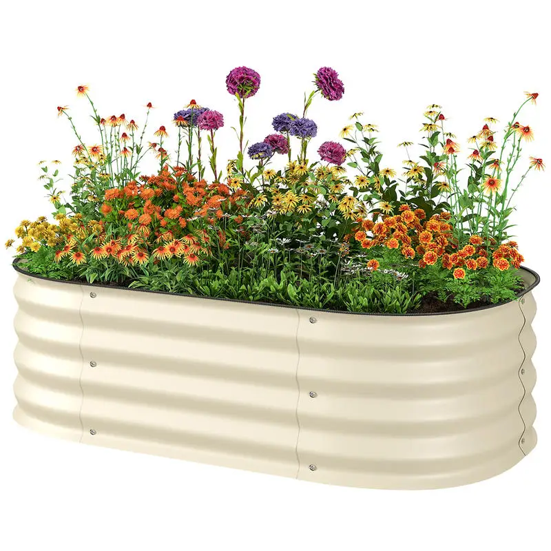 

3.4' x 2' x 1' Galvanized Raised Garden Bed Kit, Metal Planter Box with Safety Edging, Cream