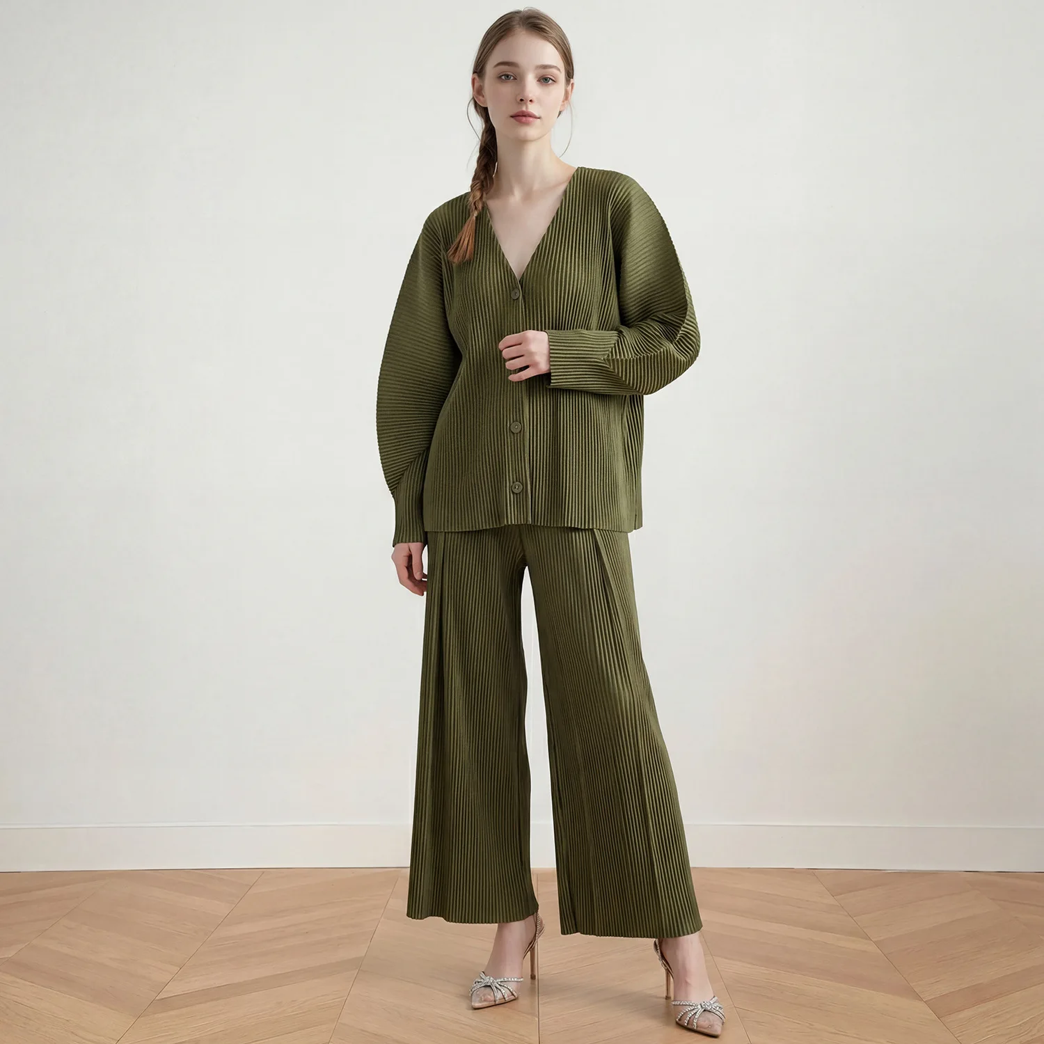 

Miyake Folds 2026 Premium Sense Women's Suit Spring and Autumn Style Fashion Sense Wide-Leg Pants Single-Breasted Jacket Pleat