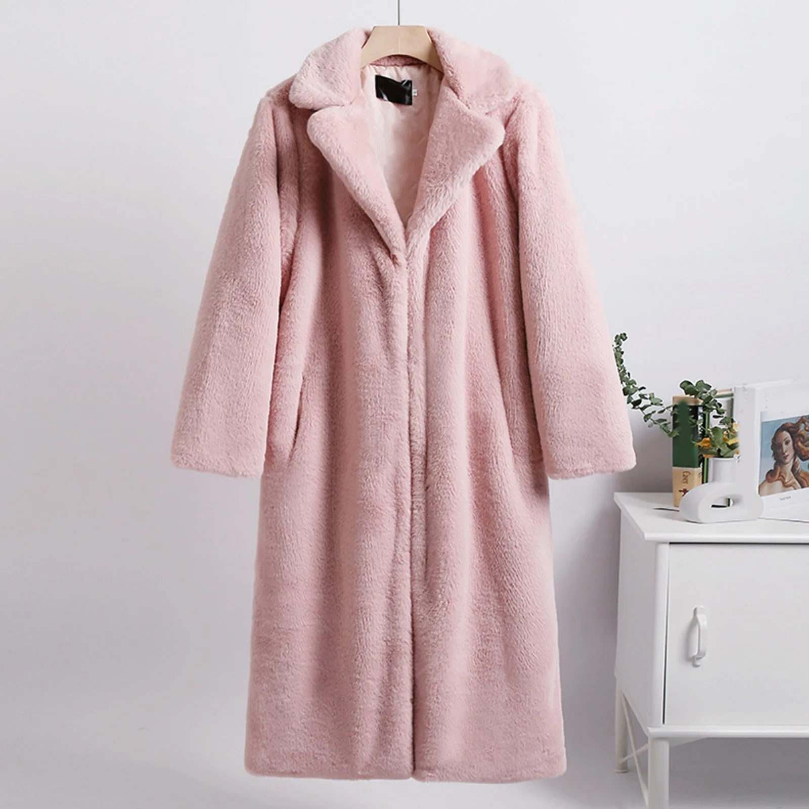 Damen Winter Warm Revers Faux Fuzzy Mantel Jacke Mantel Nerz Fleece Gespleißt Mittellanger Mantel Anzug plus Regenmantel Damen