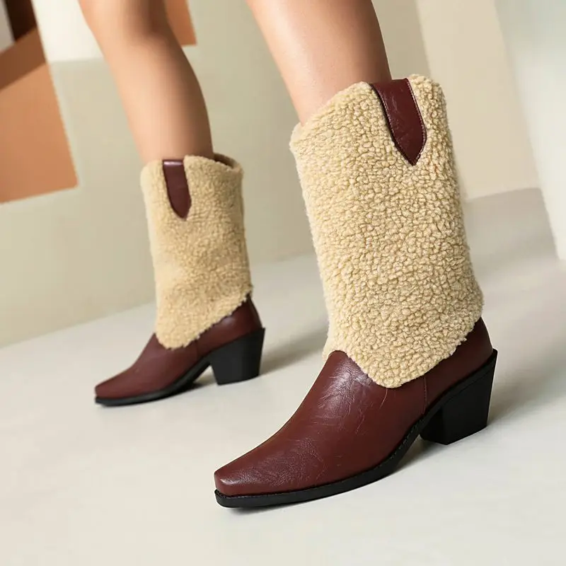 SIMLOVEYO الأحذية النسائية تو كتلة الكعوب 6 سنتيمتر الانزلاق على مختلط اللون حجم 46 47 منتصف العجل بوتا #4