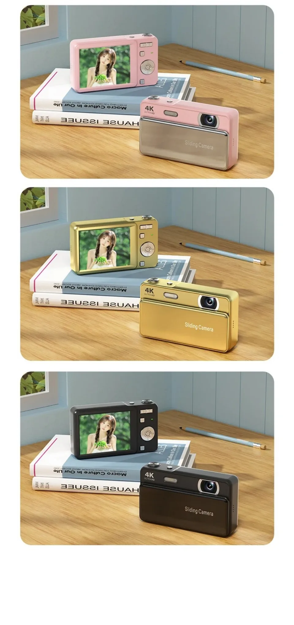 4K HD Sliding Digital Camera 64MP Retro CCD‑Style Mini Camera IPS Screen Multiple Shooting Modes Student Campus Photo Video Cam
