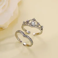 2PCS Fairy Sparkling Crown Rings for Women Teen Crystal Korean Adjustable Silvery Anniversary Gift Party Queen Ring Set Jewelry - Image 5