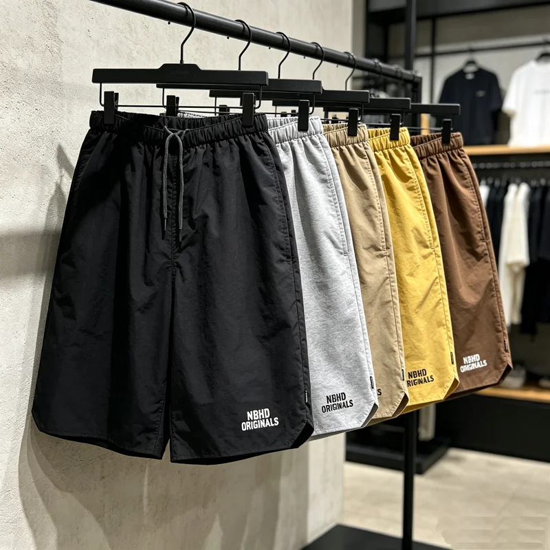 NBHD V-shape Quick Dry Shorts Zipper Pockets Shortpants Japan Men Women Thin Fabric Loose Drawstring Short Pants Breeches