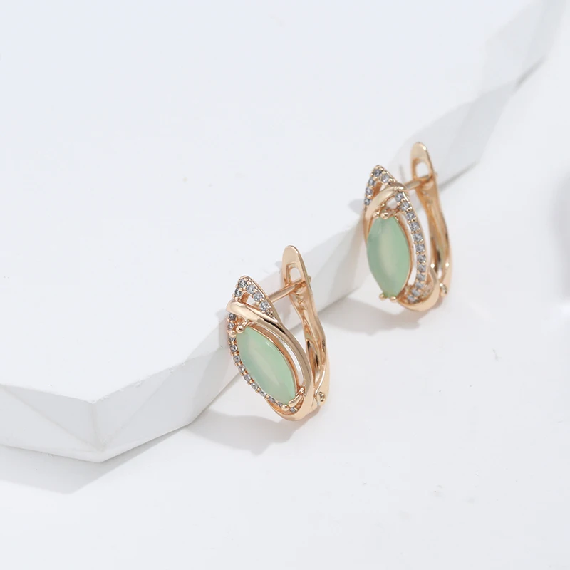 SYOUJYO Elegant Green Natural Zircon English Earrings For Women 585 Rose Gold Color Luxury Wedding Jewelry Vintage Daily Earring