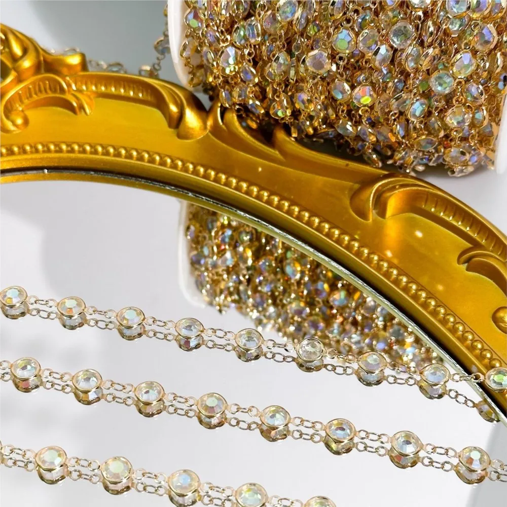 0.5Meter/1Meter Colorful Rhinestone Jewelry Chain Gold Plated Brass Chain for Jewelry Making Necklace Bracelet Accessories Craft view 4