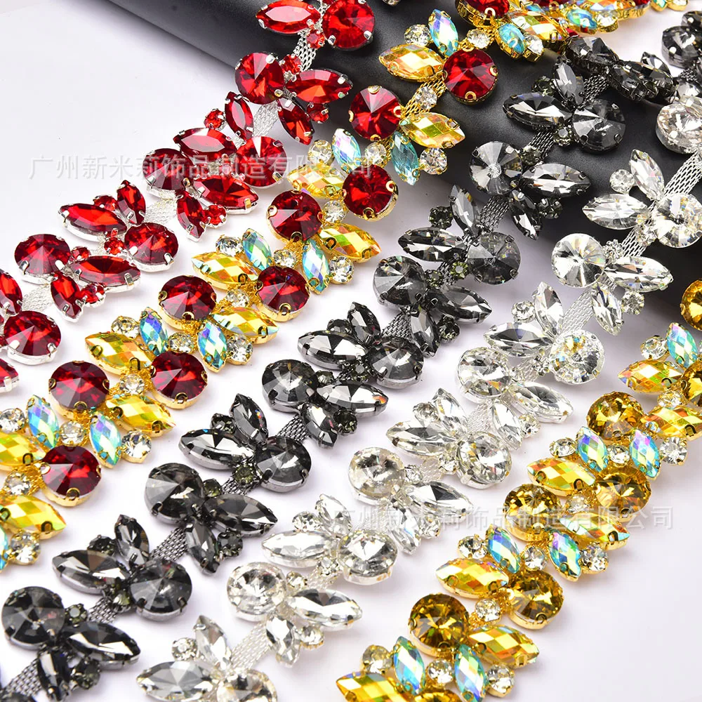 3yard Colored Horse Eye Glass Rhinestone Flower Chain Round Drill Rabbit Head Waist Chain Shoelaces DIY Jewelry Accessories