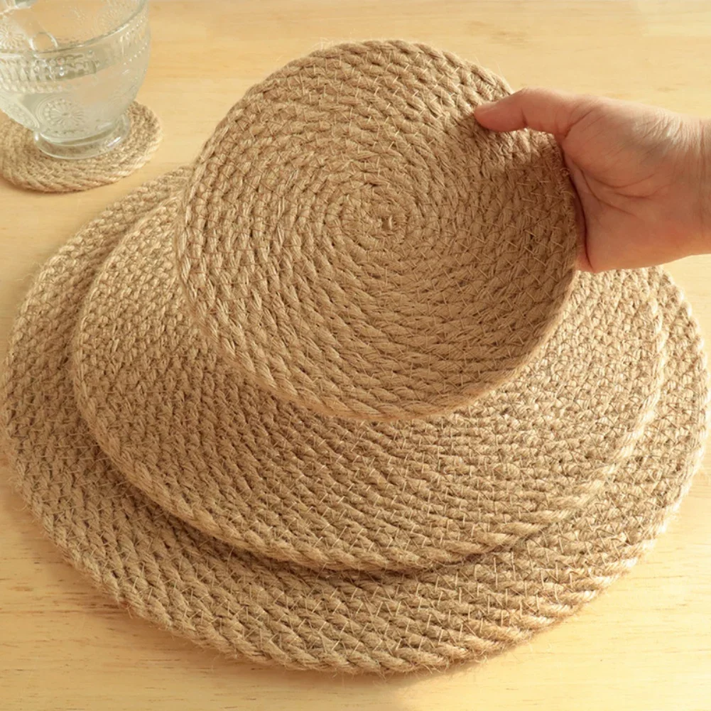 2027 Placemat Handmade For Kitchen Hemp Rope Woven Coaster Hot Mug Pad Table Decorative Mat Home Cafe Decor Insulating Tableware