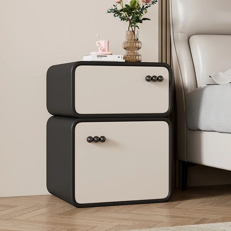 Ultra-Narrow Cream Style Nightstand, Modern Light Luxury Small Bedside Cabinet, Solid Wood Storage Drawer, Bedroom End Table