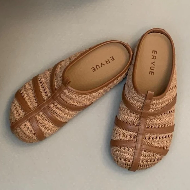 

Модные плетеные полые тапочки на плоской подошве, женские удобные брендовые дизайнерские туфли на мягкой подошве, летняя лаконичная нескользящая пляжная обувь для отпуска