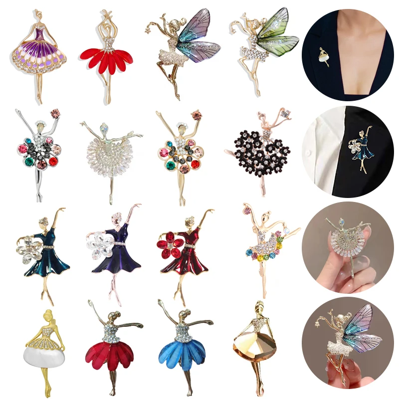 Exquisite Crystal Ballet Dancer Brooches Jewelry Pins For Lady Elegant Women's Brooch Pin Decorative Suit Clothing Badges