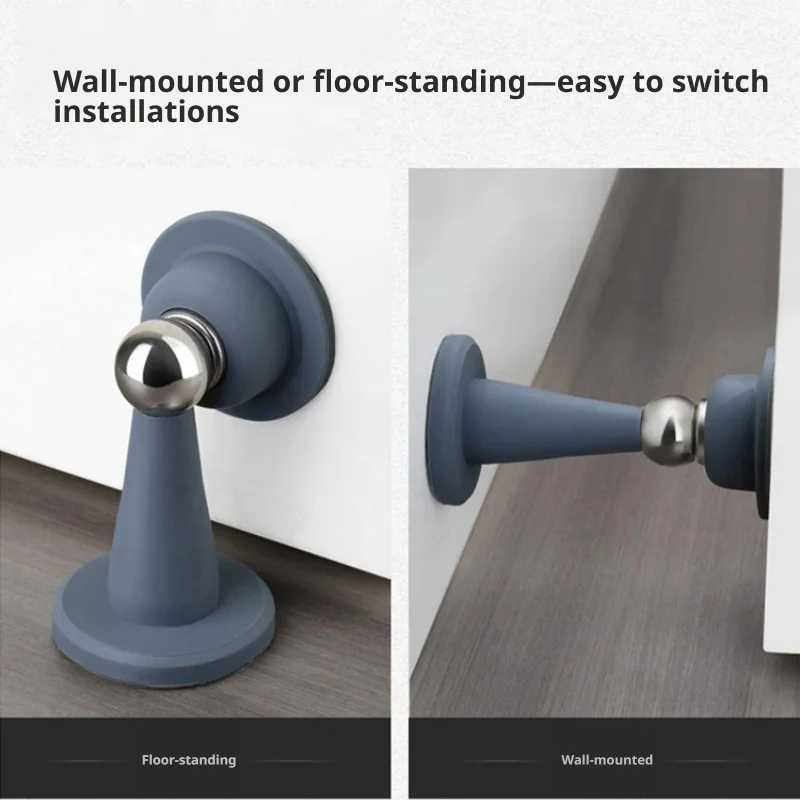 Drill‑Free Strong Magnetic Silicone Door Stopper, Anti‑Collision Floor Door Stop for Home Bathroom